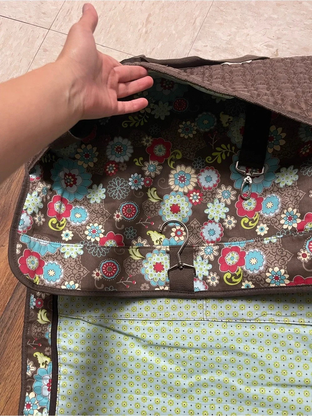 Vera Bradley Brown Floral Quilted Garment Bag with Aqua & Pink Flowers VTG Vibes